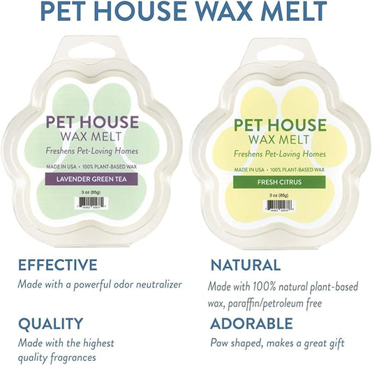 One Fur All Pet House Wax Melts - Lavender Green Tea & Fresh Citrus Pack of 2 - Odor Eliminating, Long-Lasting Scented Wax Melts - Pet-Friendly, Natural