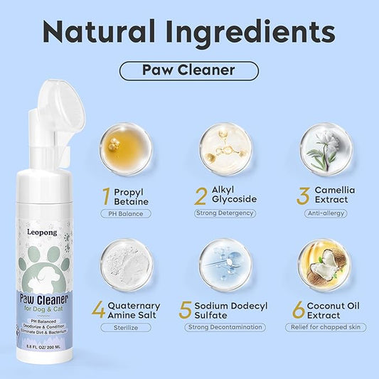 Paw Cleaner for Dogs and Cats, No-Rinse Foaming Cleanser, Unscented, and PH Balanced Paw Wash Magic Foam for Dogs Large Medium Small XL Breed