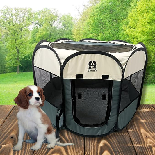 BeanJo Pet Supply Co. Foldable Portable Pet Playpen, Mesh Sides, with Carry Bag (Medium (18 * 25.5 * 25.5)) Dog, cat, Small Animal Enclosure, Safe for Outdoor use.
