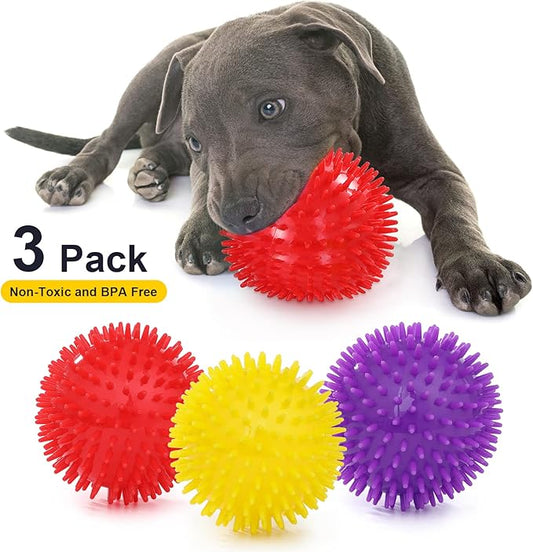 VITEVER 3 Colors 4.5” Heavy Duty Squeaky Dog Toy Balls for Medium Large Dogs, Dog Chew Toys for Teething, Spiky Dog Balls for Aggressive Chewers, Durable Dog Toys for Teeth Cleaning and Training