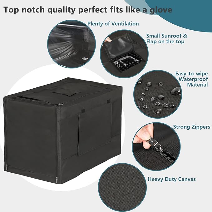 PETSFIT Dog Crate Cover,42 Inch Cover for Wire Dog Kennel, Single Door, Mesh Window, Flap On The Top and Back is Detachable,Black