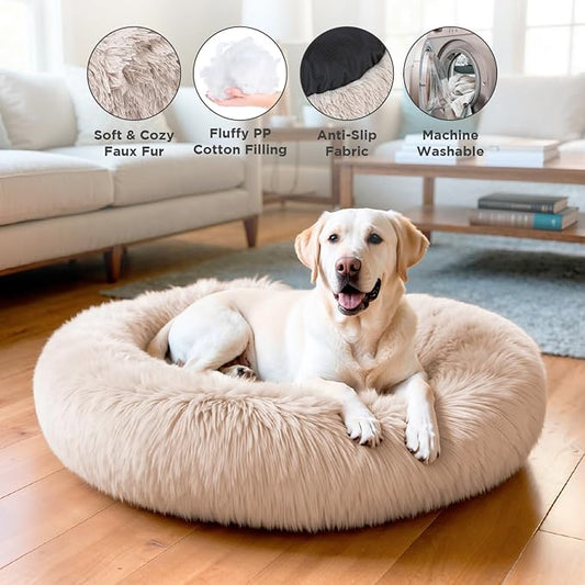 Large Donut Dog Bed, Calming Dog Bed Washable Ideal for Small to Large Dogs and Cats & Round Dog Bed,Anti-Anxiety Multiple Sizes (37.5" L x 37.5" W x 8.5" Th)