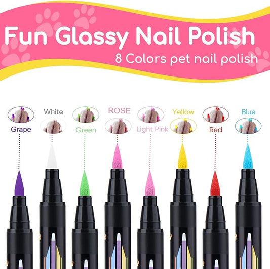 Dog Nail Polish, Dog Nail Polish Pens Quick Dry-8 Colors, Pet Nail Polish Set for Dogs, DIY Dogs Puppy Nails, Dog Safe Nail Polish Non Toxic, Odorless, Easy to Apply