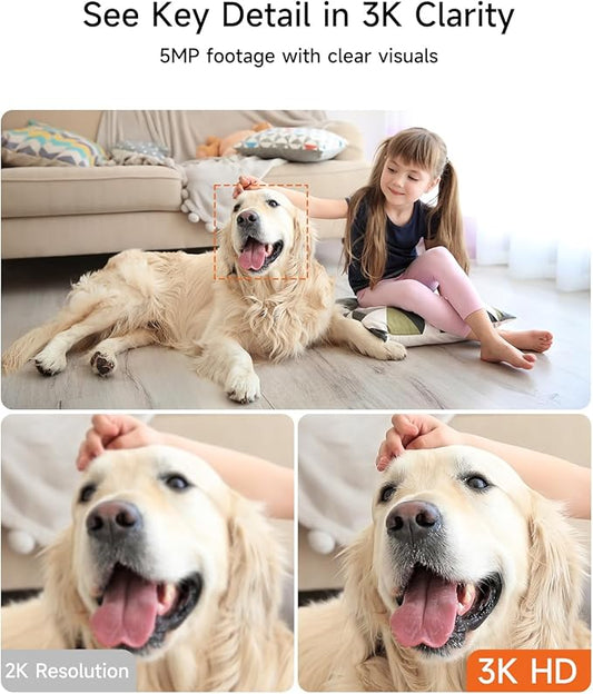 3K Pet Camera, 5G WiFi Indoor Camera with 4x Zoom, Pet/Dog/Baby Camera with Phone app, Human/Pet/Facial Detection, 360 Pan-Tilt AI Tracking, Night Vision, Plug in, Two-way Audio, Privacy Mode