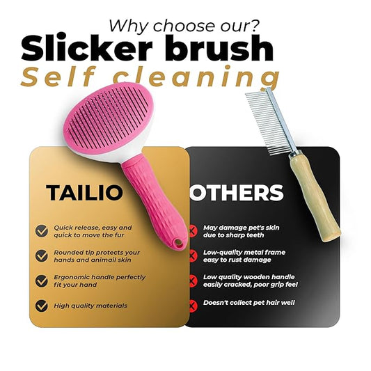 Self-Cleaning Slicker Brush for Dogs & Cats – Deshedding Pet Grooming Tool with Ergonomic Handle – Pain-Free, Rust-Resistant Bristles – Eco-Friendly for Long & Short Coats (Pink)