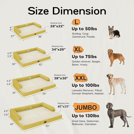 Large Dog Bed Orthopedic Washable - Waterproof with Removable Cover - Memory Foam - Beds Bolster Pet - Couch Sofa - XXXL Large Big Jumobo Dogs - Ginger Yellow Giant Dog Bed