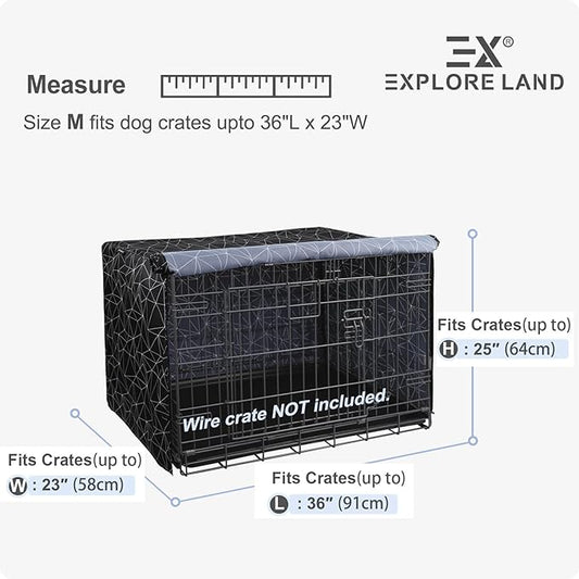 Explore Land Pattern Dog Crate Cover for 36 Inches Wire Cage, Heavy-Duty Polyester 1 2 3 Doors Standard Metal Pet Kennel Enclosure (Brief Polygonal)