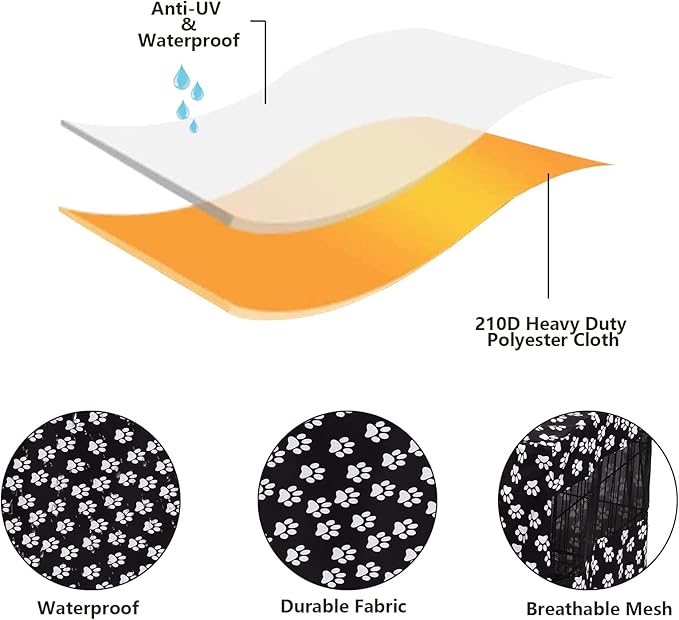 Dog Crate Cover Kennel Dogs Covers fits Small Medium Large crates cage Heavy Nylon Waterproof soundproof Indoor Outdoor - Cover only - Black paw - 36 inch