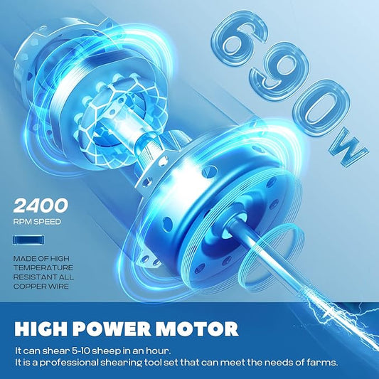 Sheep Shears Electric 690W 2400RPM Professional Heavy Duty Shearing Clipper with 6 Speed, for Shaving Fur Wool in Sheep, Goat, Cattle, and Other Farm Livestock Pet, with Grooming Carrying Case