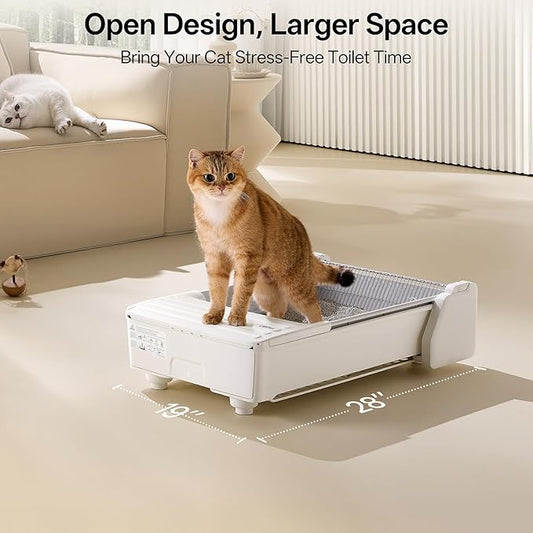 Self Cleaning Cat Litter Box, Open-Top Automatic Litter Box for Multiple Cats, Weight Sensors Safety Protection, Smart APP Control, Odor-Free Waste Disposal, Works with Bentonite Mineral Litter