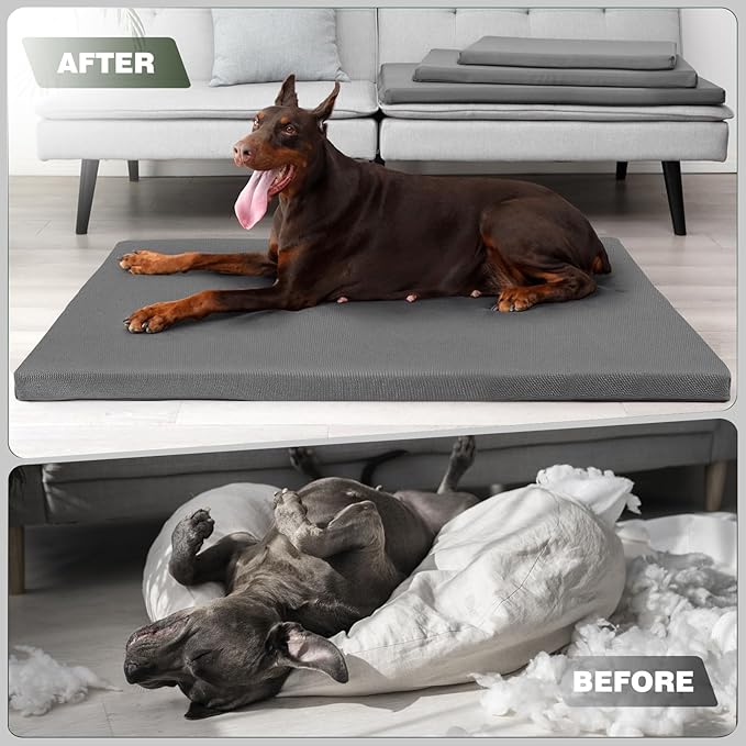 Durable Outdoor Waterproof Dog Bed up to 90 lbs Extra Large Dogs Chew Resistance Dog Crate Mat Washable Cover