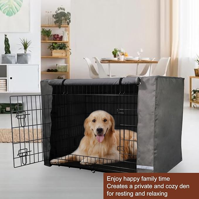 yotache Dog Crate Cover for 42" Large Double Door Cage (not Include), 600D Polyester Privacy Pet Kennel Cover, Machine Wash & Dry, Gray
