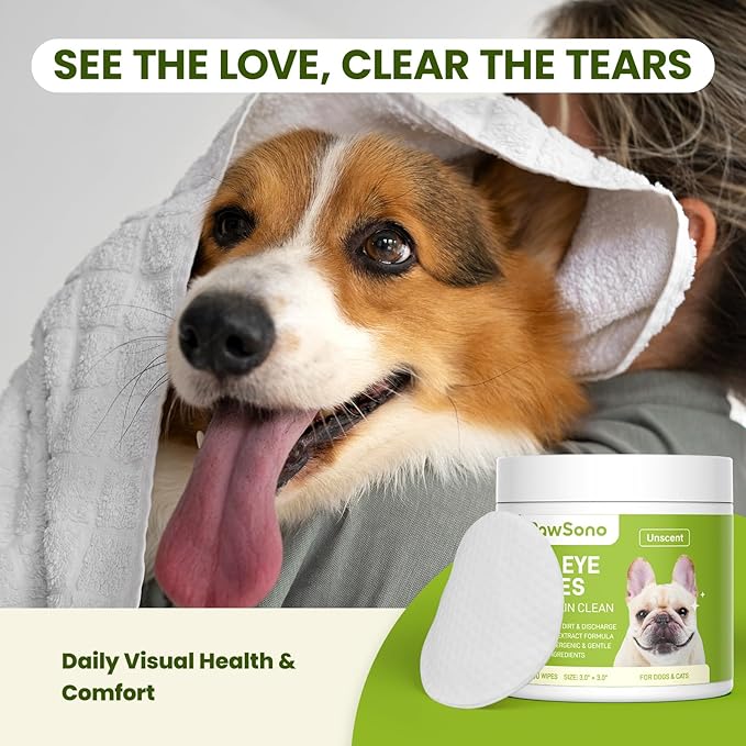 Eye Wipes for Dogs & Cats, Hypoallergenic Dog Eye Wipes Cleaner, Soothing Cleaning Grooming Pet Wipes Gently Remove Tear Stain, Eye Debris, Discharge, Mucus, Deodorizing, Unscent, 200 PCS