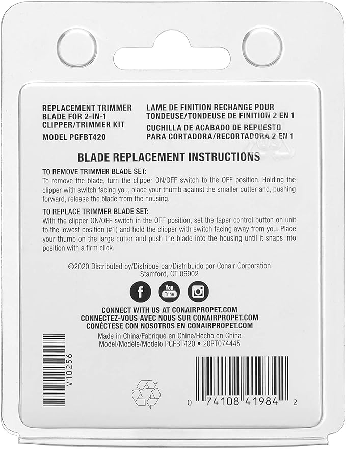 CONAIRPROPET Pet Trimmer for Grooming Replacement Blade, Compatible with PGF420 and PGRD420,Silver