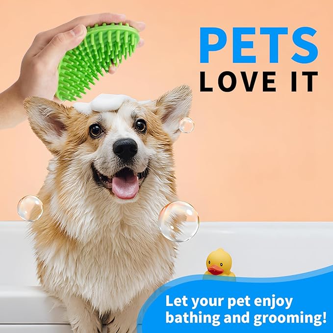 Dog Bath Brush, Green Double-Sided Shampoo Massage Brush, Adjustable Collar Handle for Grooming Short and Long Haired Pets(2pcs)