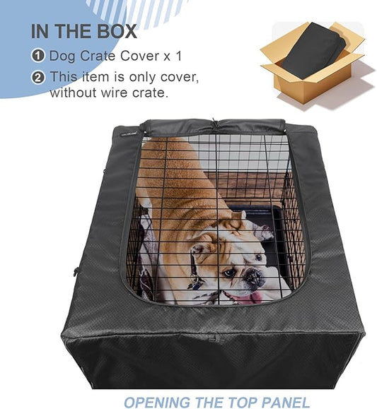 Explore Land Dog Crate Cover for 42 Inches Wire Cage, Heavy-Duty Lattice Pet Kennel Enclosure Compatible with 1 2 3 Doors Standard Metal Cage (Black)