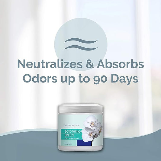 SMELLS BEGONE Air Freshener Odor Absorber Gel - 15 oz, Pack of 2 - Absorbs and Eliminates Odor in Pet Areas, Bathrooms, Cars, & Boats - Made with Essential Oils - Soothing Breeze Scent