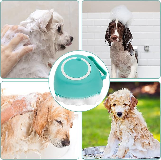 WishLotus Pet Bath Brush, Soft Silicone Cat Grooming Brush Dog Bath Massage Brush Shampoo Dispenser Heart-Shaped Multifunctional Bath Brush for Pet Bath Shower Accessories (Heart-Blue)