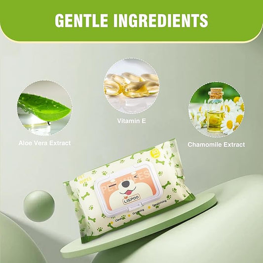 Petux Pet Wipes for Dogs and Cats, Unscented Dog Wipes Cleaning Deodorizing with Aloe Vera & Vitamin E, Soft Skin-Friendly Cat Wipes for Paws, Body, Bum, Fur and Face, 80 Count