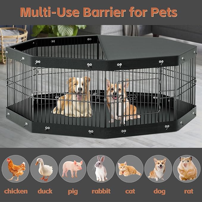 24’’H Dog Playpen, 8 Panels Dog Pens with Bottom Pad, Metal Foldable Pet Puppy Exercise Fence Crate Kennel, Indoor Outdoor Escape Proof Pen for Small Medium Pets (with Bottom pad)