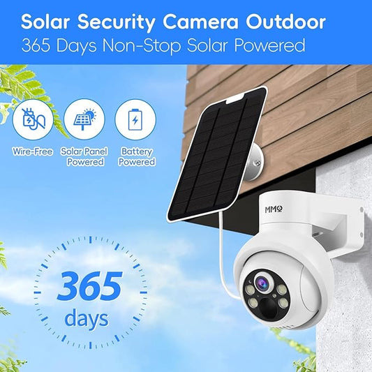 MMQ Solar Security Cameras Wireless Outdoor, 4MP PTZ Powered Security Cameras for Home, Security Camera Outside with PIR Motion Detection, Color Night Vision, Two Way Audio, Compatible with Alexa