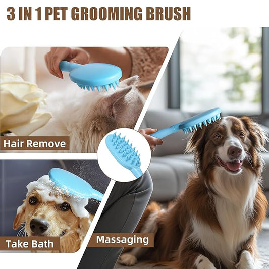 Pet Silicone Shampoo Brush for Long & Short Hair Dogs Cats, Shower Wash Curry Massage Brush (BLUE)