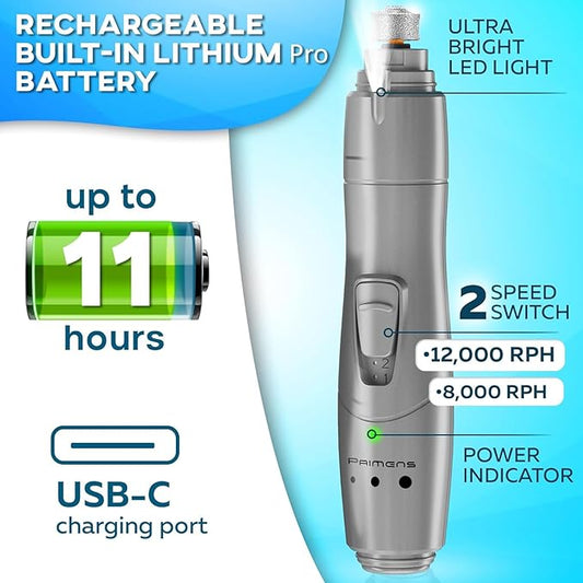 Low Vibration Dog Nail Grinder with LED Light – 2-Speed Quiet Nail Trimmer for Small & Medium Dogs, Cats, and Other Pets Professional Grinder