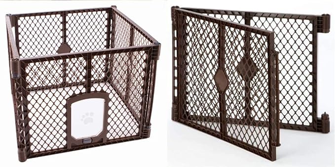 North States MyPet Petyard Passage with 2-Panel Extension Bundle: Freestanding. 7 sq. ft to 18.5 sq. ft. (26" Tall, Brown)