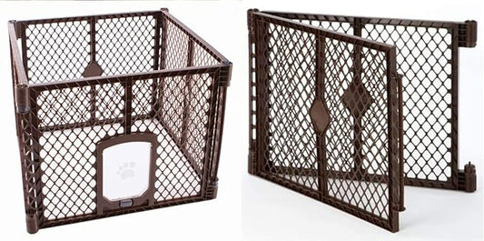 North States MyPet Petyard Passage with 2-Panel Extension Bundle: Freestanding. 7 sq. ft to 18.5 sq. ft. (26" Tall, Brown)