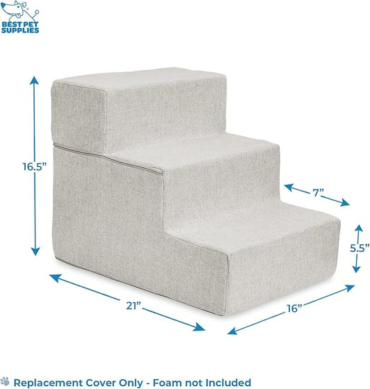 Best Pet Supplies Portable Foldable Foam Pet Stairs/Steps for Couch, Sofa, and High Bed, Non-Slip Bottom Balanced Paw Safe - Sand, Foldable 3-Step (H: 16.5")