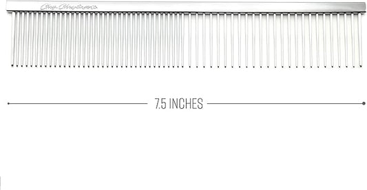 Chris Christensen Groomers Bundle - 000 7.5 in. Greyhound Style Fine/Coarse Buttercomb, Stainless Steel - Big K Slicker Dog Brush Large, Perfect for Doodles, Angled Polished Pins