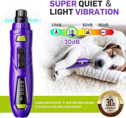 Dog Nail Grinder Super Quiet Dog Nail Trimmers 3 Grinding Wheels 3 Speed Rechargeable Pet Nail Grinder LED Display Dog Nail Clippers Kit for Large Medium Small Dogs Cats Dog Nail File Toenail Clippers