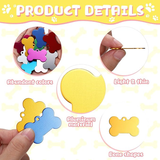 50 Pcs Blank Dog Pet Tags for Engraving 38MM Aluminum Bone Shape Name Tag Colorful Double Sided Dog Cat Phone Number Tag Pendantsnts