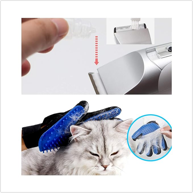 JAKEMY Dog Clippers Low Noise Pet Clippers Rechargeable Dog Trimmer Cordless Pet Grooming Tool with Pet Glooming Glove Comb Guides Scissors Nail Kits LED Screen for Dogs Cats & Others