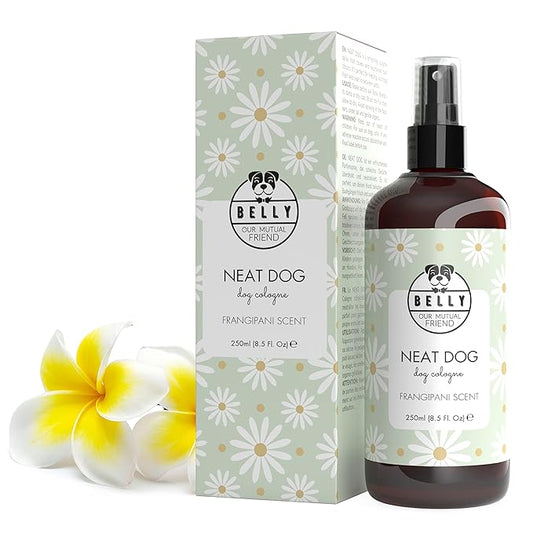Belly Dog Cologne, 8.5 oz - Neat Dog Frangipani - Neutralize Strong Odors - Premium Scented Deodorizing Body Spray for Dogs - Made in Germany