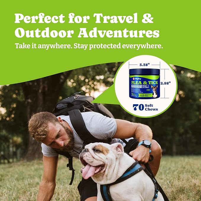 Flea & Tick Prevention for Dogs Chewables, Natural Dog Flea and Tick Control Treatment, Oral Flea Pills, Dogs Supplement, Natural Shield 5-in-1 Protection, Beef & Carrot Flavor, 70 Soft Chews