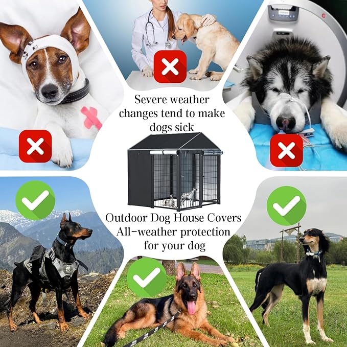 NGB Outdoor Dog Kennel Cover,4.2'Dx4.2'Wx4.5'H 600d Heavy Duty Waterproof Dog Cages Cover for Multiple Brands of Dog Kennels,Full Coverage Windproof Anti-UV,Cover Only,Black.(No Kennel)