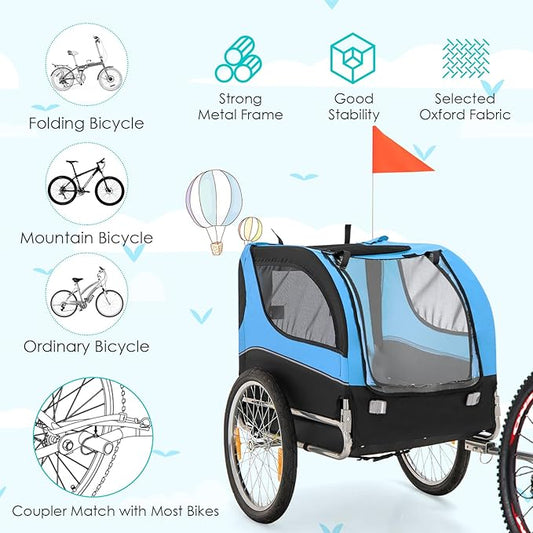 PETSITE Dog Bike Trailer, Dog Cart for Bicycle with 3 Breathable Mesh Entrances, Safety Flage, Easy Folding Pet Carrier with Quick Release Wheels, Pet Bike Trailer for Small & Medium Sized Dogs