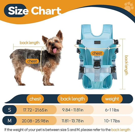 YUDODO Dog Backpack Carrier with Adjustable Safety Buckle Easy-fit Pet Dog Front Carrier for Small Medium Dog Legs Out Dog Chest Carrier for Traveling Walking Cycling (Small, Blue)