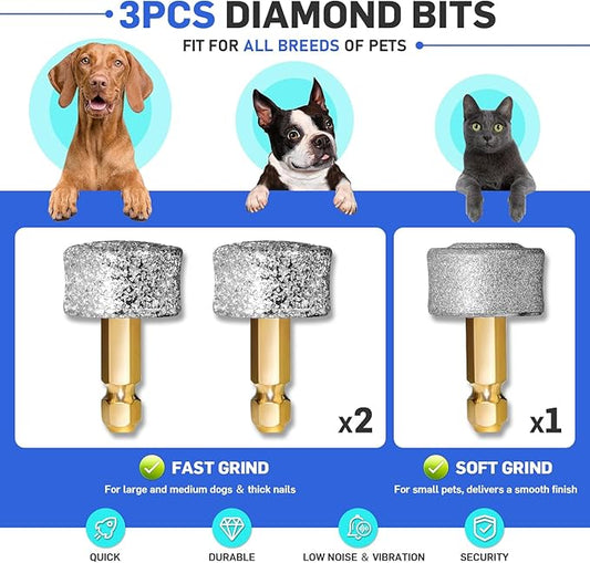 Dog Nail Grinder Bit, Durable Diamond Grinding Wheels, Safe & Effective Tip Drill Bit,Super Hard & Soft Dog Nail Trimmers Replacement Head for Small Medium Large Dogs Cats (3 Pack)