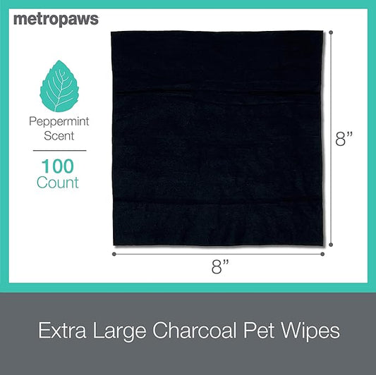 MetroPaws Peppermint Dog Wipes, 100 Extra Large, Thick Cleaning Wipes & The Dog Waste Bag Dispenser & Holder, Bag Holder With 20 Bags for Leash - Purple