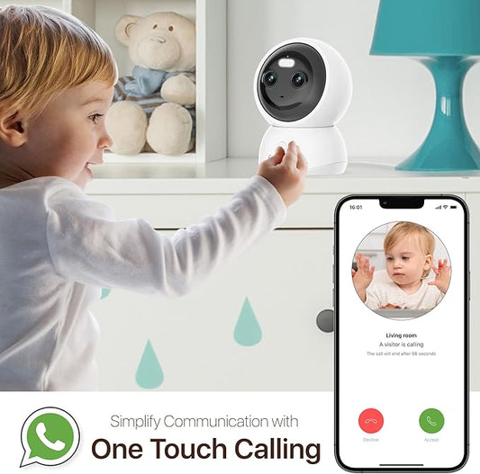 Dual Lens 2.4/5GHz WiFi Security Camera, 360° PTZ 2K Indoor Nanny Cams with Phone App, 2-Way Audio, Motion Tracking, Night Vision, for Pet/Dog/Baby Monitor/Elder/Home Security, Local Storage