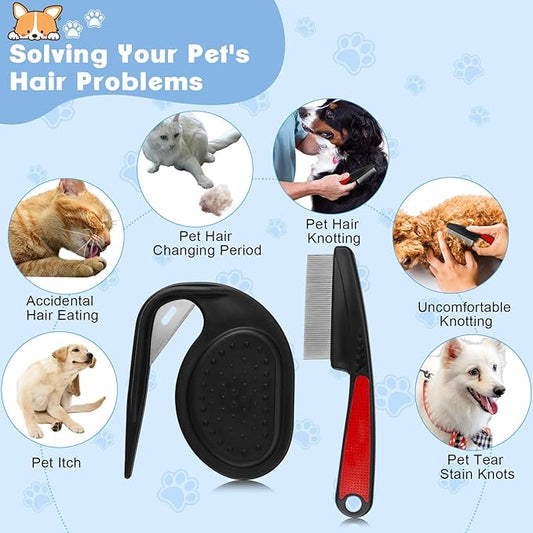 2PCS Flea Comb-Pet Knotting Comb, Tick Comb for Long Haired Pets- Remove Clumps Stainless Fine Tooth Dog Eye Comb Tear Stain Comb for Small Dogs Cat Pet Grooming Comb