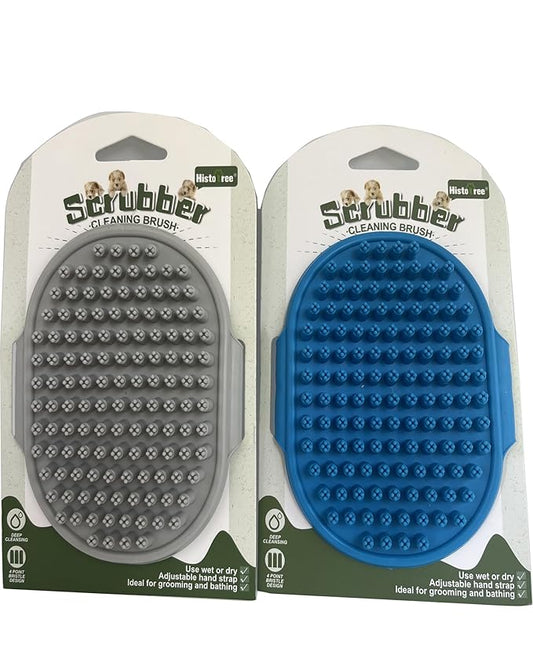 Pet Grooming Brush Set, 2 PCS, Rubber Massage Comb with Adjustable Handle for Dogs and Cats (Blue+Gray)