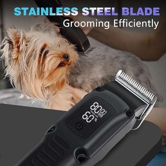 Cordless Dog Grooming Clippers Kit & Paw Trimmer with LED Light, Professional Electric Pet Hair Clippers, Dog Shavers for Grooming Thick Hair (Black)
