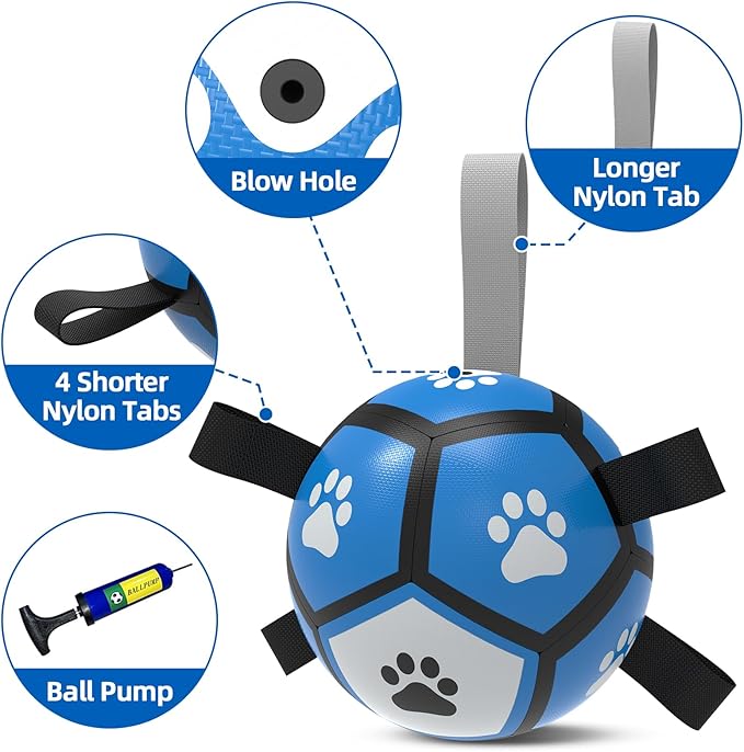 QDAN Dog Toys Soccer Ball - Durable Dog Balls for Small Dogs, Puppy Birthday Gifts, Dog Tug Toy with Strap for Tug of War (5 Inch)