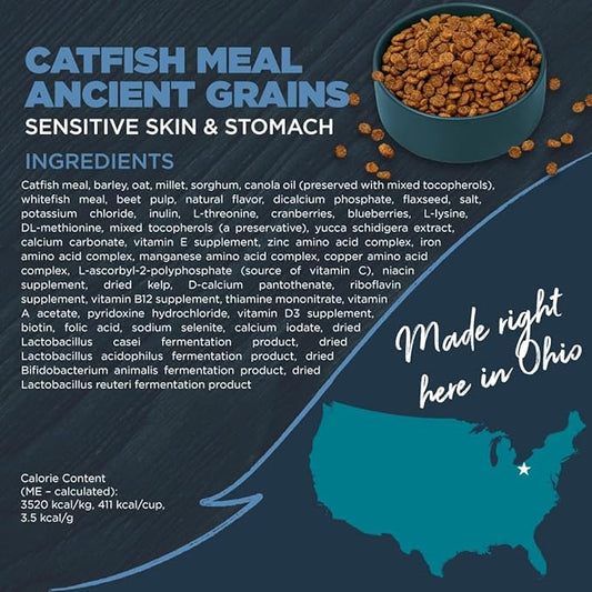 Blackwood Sensitive Skin & Stomach Dry Dog Food, Catfish Meal & Brown Rice with Ancient Grains, 4.5 Pound Bag with Prebiotics & Probiotics to Promote Gut Health