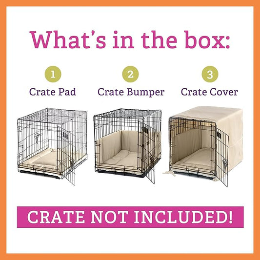 Pet Dreams 3 Piece Set includes Dog Crate Cover, Dog Crate Pad & Dog Crate Bumper, Crate Pads, Crate Covers & Crate Bumpers for Dog Cages, Dog Mat & Bedding are Washable Fits iCrate 24, 30, 36,42 inch