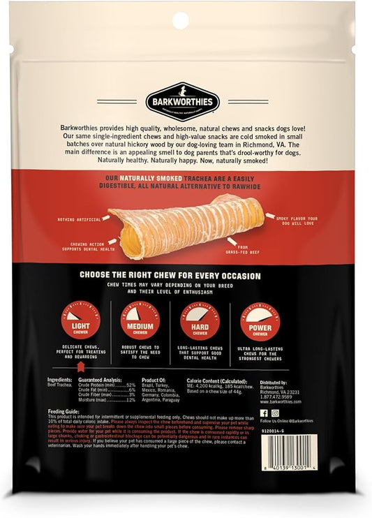 Barkworthies USA Hickory Smoked Beef Trachea 6-inch 3-Pack - Amazing Aroma, Great Taste - Natural Source of Glucosamine & Chondroitin for Hip & Joint Health, High-Protein - Natural Smoked Dog Chews