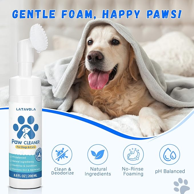 Paw Cleaner for Dogs and Cats,Magic Foam - Clean Paws No-Rinse Foaming Cleanser-Dry Shampoo, Foot Cleaner Brush - with Rose Extract, Odor Control Wash - Good for Puppy